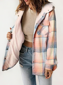 Women's Autumn/Winter Plaid Jacket Long Sleeve Buckle Hooded