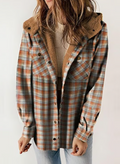 Women's Autumn/Winter Plaid Jacket Long Sleeve Buckle Hooded