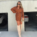 Women's Solid Color Long Sleeve Shirt Dress