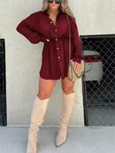 Women's Solid Color Long Sleeve Shirt Dress